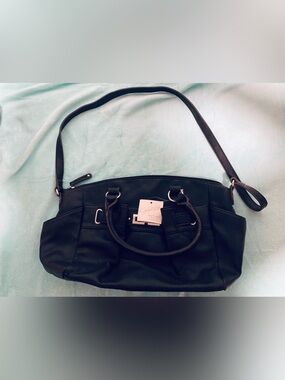 Jaclyn Smith NWT Y2K Black Faux Leather Tote Bag w/Silver Buckle Accents Vintage